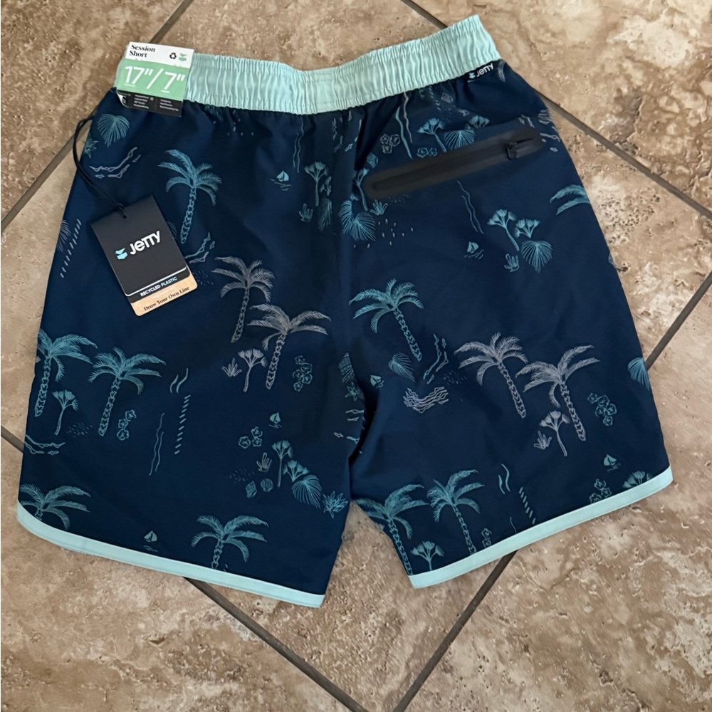 Jetty Men's Tropical palm Swim Shorts trunks- Navy - Picture 2 of 2